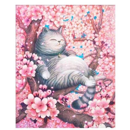 Körsbärsblomningsträd Katt diamond painting (30*40 cm)