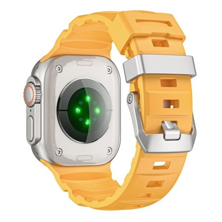 Fluorband Apple Watch Series 49mm - 45mm - 44mm - 42mm klokkeremmer - Gul / Sølvspenne