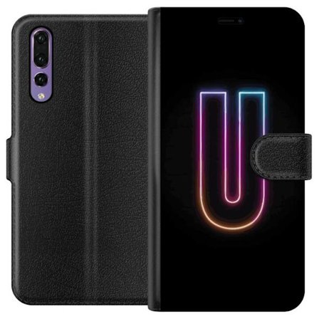 Kompatibelt Lommeboketui til Huawei Huawei P20 Pro Minimalistisk neonbokstav U i fargerik lys effekt mot svart bakgrunn