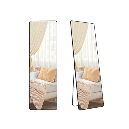 Rootz Full Body Spejl - Gulvlængde Spejl - Stående Spejl - Hærdet glas - Aluminiumslegering - Stort 160 cm x 50 cm - Blæk sort - Letvægt 6,8 kg