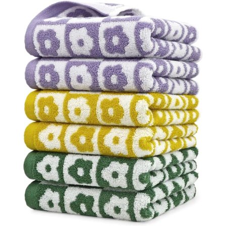 Bomuldshåndklæder Sæt med 6 - Blomstrede Håndklæder til Badeværelse Gæsteværelse Køkken, Super Bløde Badeværelseshåndklæder Blomstrede Håndklæder 75*