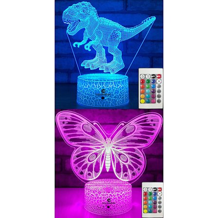 T-Rex Dinosaurie + Fjäril 3D Nattlampa (2 i 1 Paket)