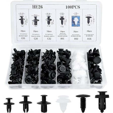 100 kpl Auton Korin Kiinnitysklipsejä, Muoviniittikiinnikkeet Universaalit Auton Mustat Nylonklipsit Puskurikiinnikkeet C