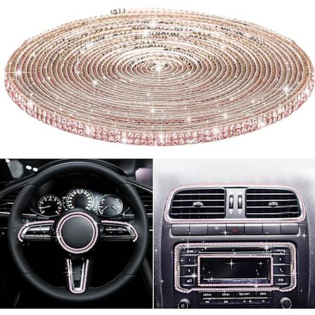 Selvklæbende billiste, rhinestone billistestrimmelformningsklistermærker til bilinstrumentbrætdekoration glitter bilinteriør eksteriør 5 meter (pink)