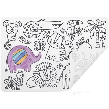 Väriittävä pöytäliina - Ulysse - Savanni - Käännettävä silikoni - 12 tussea sisältyy - 37 x 26 cm