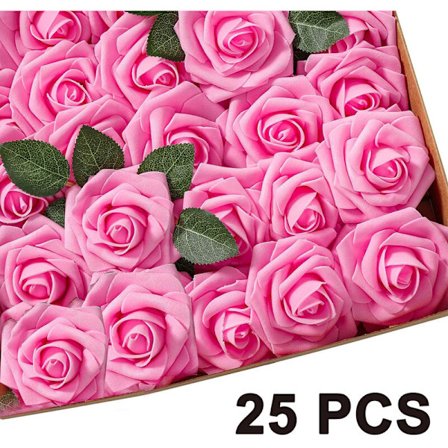 25/30stk Kunstige Skum Blomster Rose Boble Kunstig Blomst med Stilk DIY Bryllup Blomsterdekorationer Midterstykker Sugerør Festdekorationer, Mørk Pink