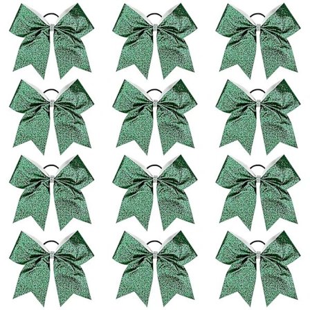 12 kpl suuria kimaltelevia cheer-rusetteja vihreillä strasseilla 8 " Kimaltelevat hiusrusetit Cheerleading Softball Team Bow Hiustarvikkeet 