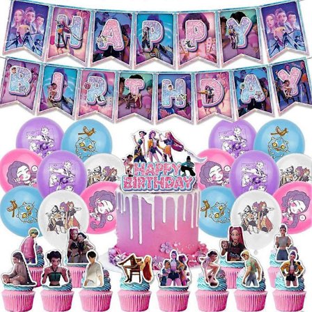 Børne Demon Huntress Festpynt Sæt med Bannere Kagepynt Tema Balloner til Børn Teenagere Voksne [DB]