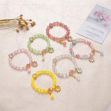 6 stk Blomster Daisy Armbånd Bohemian Fargerik Krystall Perlet Bra