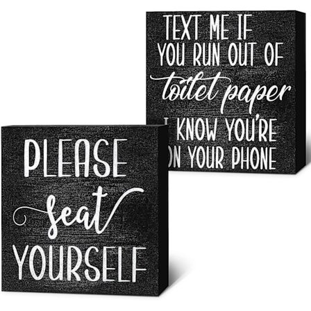 2 st roliga bondgård badrumsskyltar dekor klassisk trälåda skylt rustik toalettpapper skylt gästtoalett trä väggkonst för hem badrum toalett