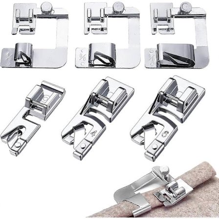 6 kpl Sinkkiseos Rullapäärmäjalka Ompelukoneen Paininjalka 3 Leveää Rullapäärmäjalkaa 4/8" 6/8" 8/8" 3 Kapeaa Rullapäärmäjalkaa 3/4/6mm_jar