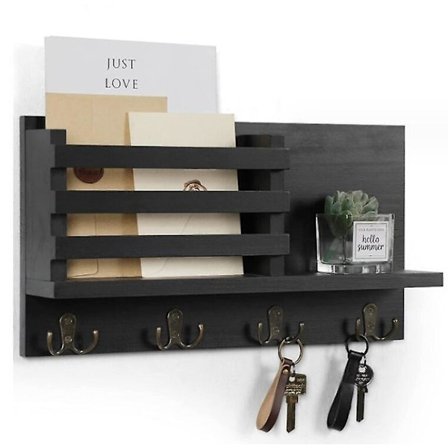 Nøkkelholder for vegg med hylle og store kroker