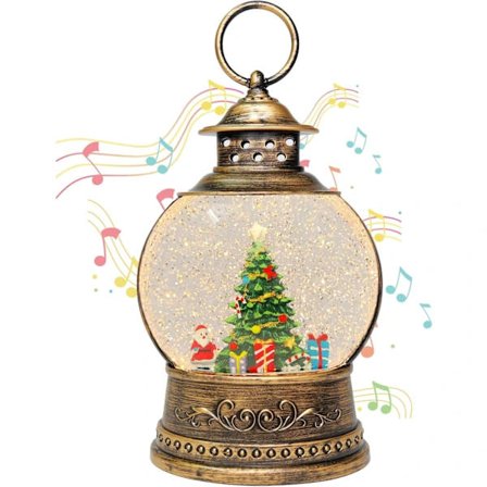 Snow globe with Christmas tree motif, glittering snow globe lantern with USB or battery operation, can be used as desk decoration and Christmas 