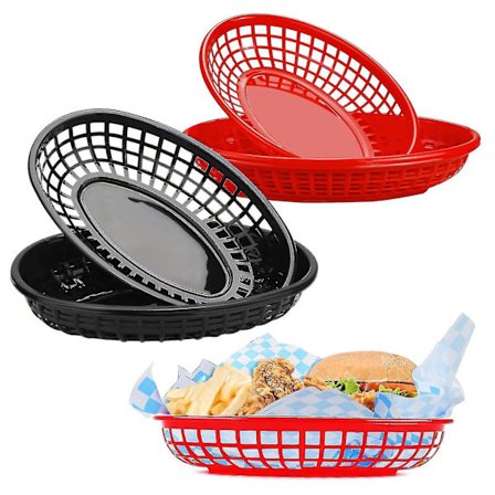 6 st Matkorgar, Återanvändbara Plast Oval Fruktkorg, Pommes Frites Korgar För Korv Hamburgare Godis Frukt Fest Picknick Grill