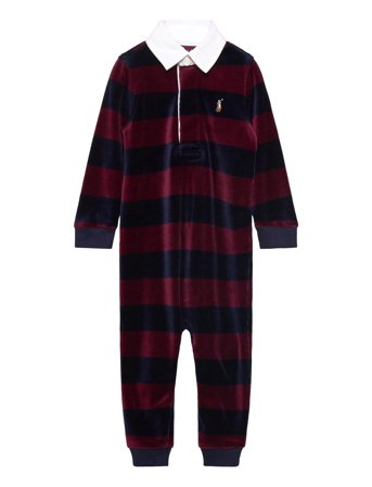 Striped Velour Rugby Coverall Navy Ralph Lauren Baby