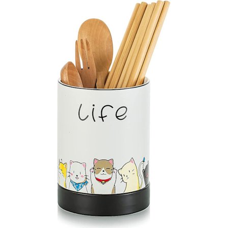 Køkkenredskabs Holder, Keramik Bestik Holder Med Sød Kattemønster, Praktisk Bestik Køkken