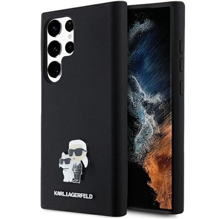 Karl Lagerfeld Silicone Karl&Choupette Metal Pin fodral för Samsung Galaxy S24 Ultra - svart