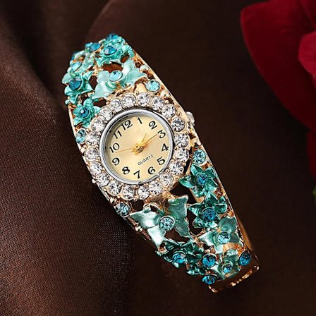 Damklockor Rostfritt Stål Strass Kvarts Klocka Dam Mode Blomma Vintage Armband Elegant Armbandsur zegarek damski