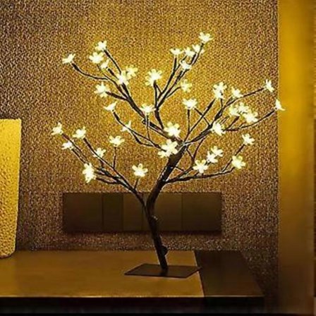 Kirsebærblomst bonsai tre, 48 LED-lys, metallbase, varmhvit.