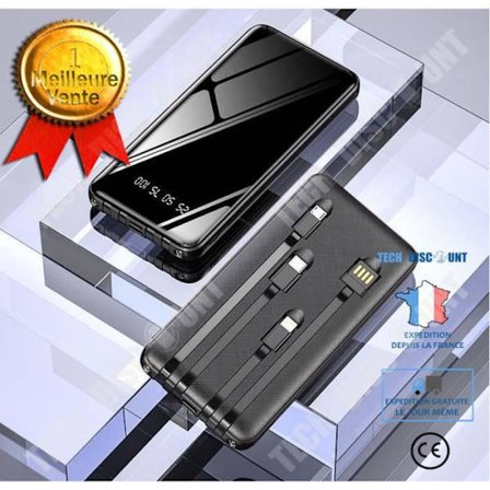 Batteribank - TECH DISCOUNT - 40000mAh - Indbygget kabel - Hurtigopladning - Kompatibel med iPhone Android