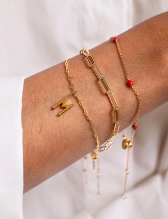 Design Letters Chunky Square Link Chain Small Bracelet - Gold Plated - Gold - ONE SIZE