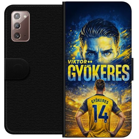 Kompatibelt Lommeboketui til Samsung Samsung Galaxy Note20 Viktor Gyökeres fotballplakat i gult og blått med dramatisk stadionbakgrunn, sportillustr