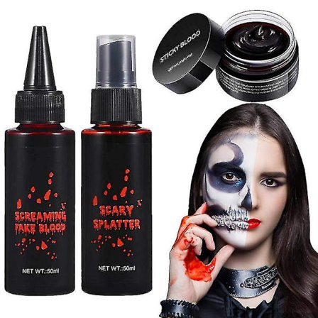 Realistisk kunstigt blod sæt Halloween makeup sæt 3-i-1 sæt til specialeffekt makeup Halloween cosplay tøj klæde sig ud