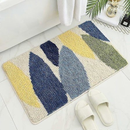 Halkfri Badrumsmatta, 40 x 60 cm Skogsblad Badrumsmatta Supermjuk och Vattenabsorberande, Maskintvättbar Mikrofiber Badrumsmatta för Badrum, Dusch