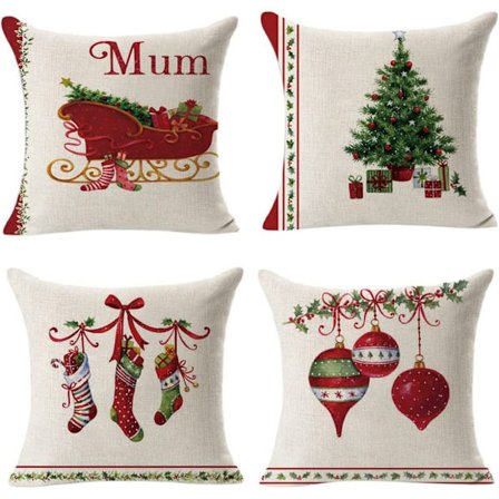 Örngott Noel 45x45cm, 4-pack dekorativa jul bomulls soffa och linne jul soffa säng sovrum stol trädgård - Juldekoration