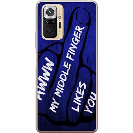 Kompatibelt Mobildeksel til Xiaomi Redmi Note 10 Pro Mørk typografisk illustrasjon med hjerteform og budskap om vennskap mot dyp blå tretekstur