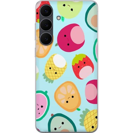 Kompatibelt Mobildeksel til Samsung Galaxy S25 FE Mønster av kawaii-frukter som jordbær sitron ananas og avocado på lyseblå bakgrunn