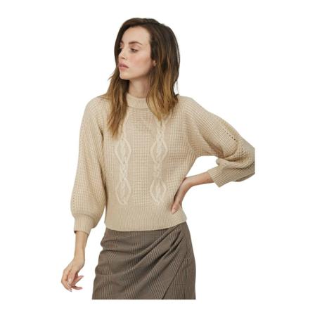 Silvian Heach, Crewneck sweater with inlays Beżowy, Kobieta, Rozmiar: L