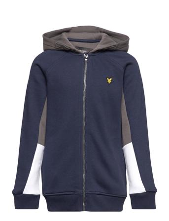 Diagonal Cut & Sew Bb Zip Thru Hoodie Hoodie Navy Lyle & Scott Junior