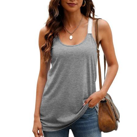 Kvinnor Enfärgad Väst U-hals T-shirts
