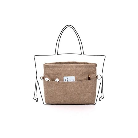 Handbag Organizer, Felt Purse Insert with Multiple Pockets and Zippers, Sturdy Bag Insert with Key Chain. Light Brown, M M