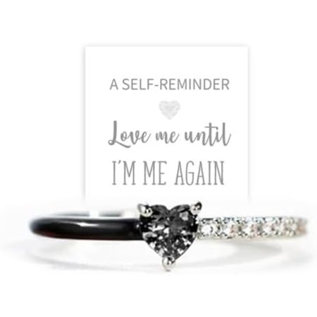 Love Me Until I'M Me Again Svart Hjärtformad Halv Emaljring, Hjärtringar Självkänsla Ring Present