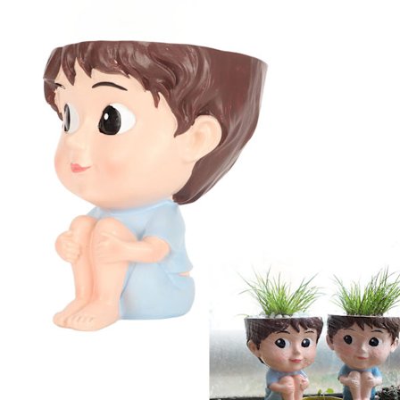 Ansiktsblomsterpotte Søt Gutteshape Lett Harpiks Dekorativt Ansiktshode Sukkulente Planter for Hjemmet