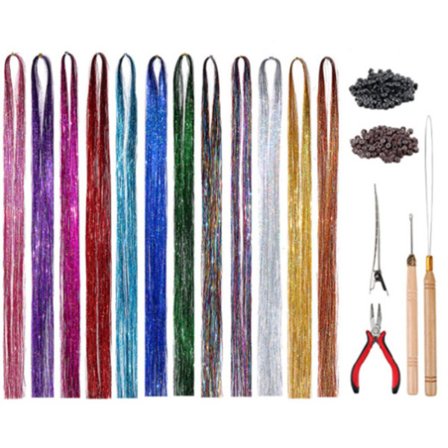 Hårglitter Kit med Verktyg - 12 Färger 4800 Strån - 48 Tum Fairy