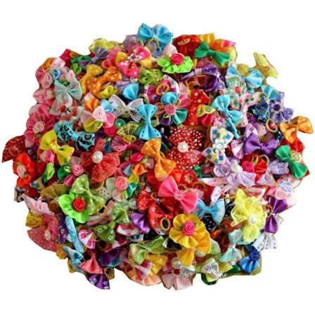 50 st hundhårtillbehör: Rhinestone-pärlor Bowknots med gummiband - Topknot-rosetter för söt styling