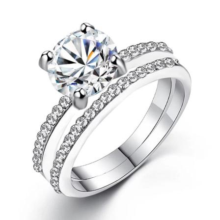 Silver 2i1 Ring / 2 St Ringar Med Vita Cz Kristaller - Stl 18 Silver