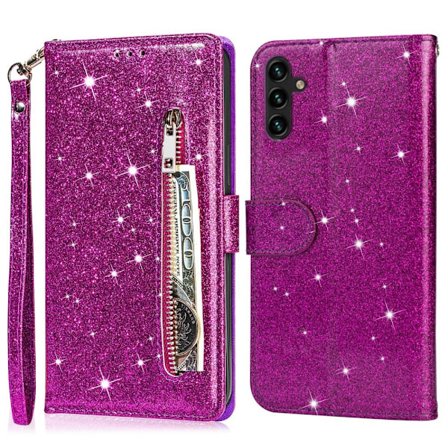 Samsung Galaxy A56 5G Taittuva Glitter-Suojakotelo Vetoketjutaskulla – Purple