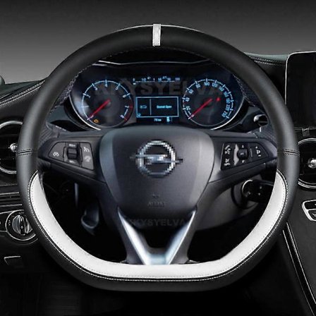 Rattdeksel i D-formet skinn for Opel Astra 2015-2021 Corsa Combo Mokka 2018-2021 Grandland X Insignia CT 2017-2021 (HVIT)