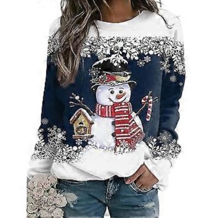 Dam Jultröja Snögubbe Snöflinga Tryckt Långärmad T-shirt Rund Hals Jul Tröja Topp Blus (3XL A)