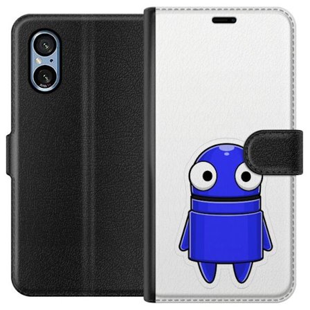 Yhteensopiva Lompakkokotelo Sony Sony Xperia 5 V Sininen piirretty hahmo, jossa on suuret silmät ja ystävällinen ilme minimalistisessa muotoilussa