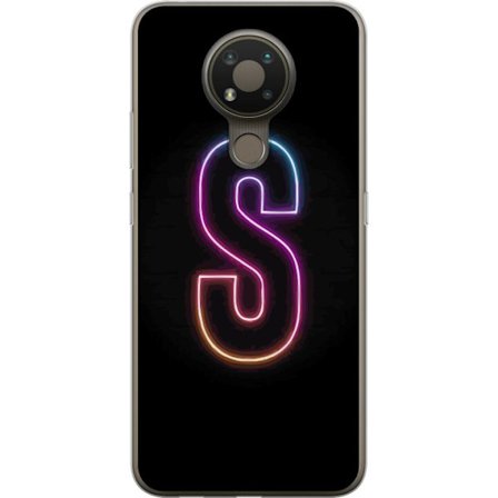 Yhteensopiva Puhelinkuori Nokia Nokia 3.4 Neonkirjain S kirkkaissa pinkissä ja sinisissä sävyissä tummaa taustaa vasten, siisti kirjaintaide retro