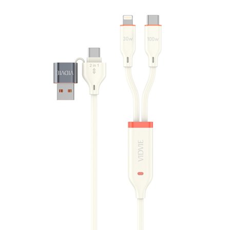 VIDVIE Multifunctional Kabel Type C / USB A till Type C / lightning - 120CM