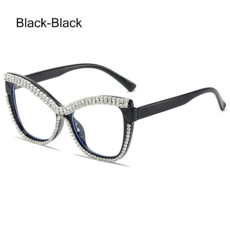 Rhinestone Cat Eye Briller Damebrillestel SORT-SORT