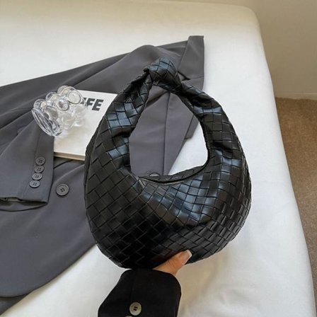 (Svart) Damhandväska PU Läder Vävd Trendig Knuten Plånbok Vävd Handgjord Handväska Clutch