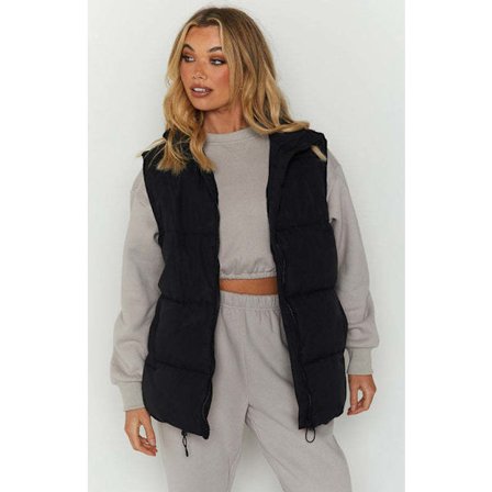 (M) Dam Vinterväst med Krage Ärmlös Zip Up Vadderad Gilet Jacka Ytterplagg