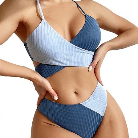 Kvinnor Sexig Wrap Bikini Swwimsuit Sets Cross-Cross Color Block